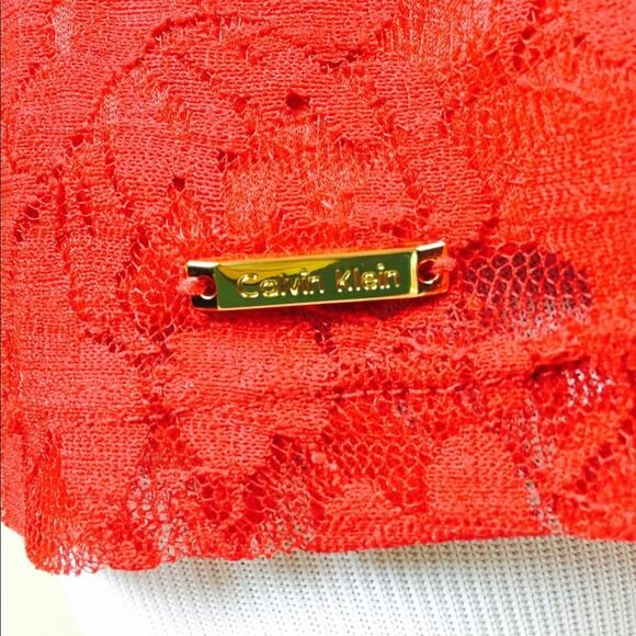 CALVIN KLEIN Red Floral Lace Long Sleeve Top NWT Size MEDIUM Mesh $79 - Picture 5 of 5